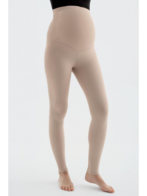 Adjustable High-Waisted Maternity Leggings in Beige