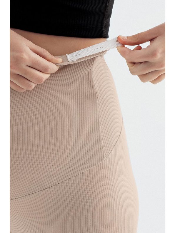 Adjustable High-Waisted Maternity Leggings in Beige