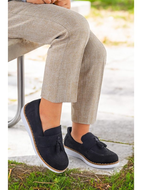 KIKO Black Suede Bowtie School Shoes for Boys