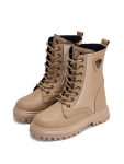 TONNY BLACK Beige Girls' Nude Thermo Sole Lace-Up and Zipper Long Boots