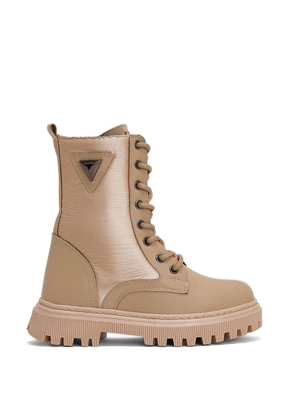 TONNY BLACK Beige Girls' Nude Thermo Sole Lace-Up and Zipper Long Boots