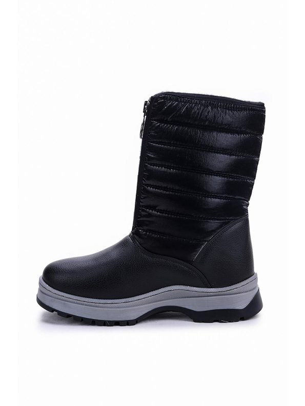 KIKO Black Leather Zippered Girls' Snow Boots
