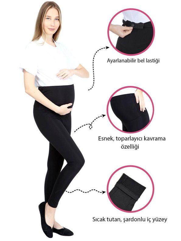 Luvmabelly Black Adjustable Waist Winter Thermal Maternity Leggings