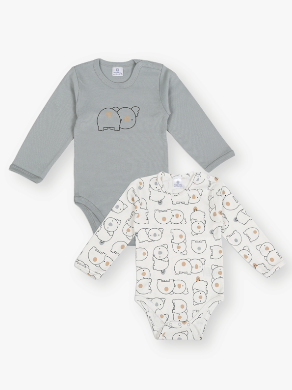 Luggi Baby Ecru Long Sleeve Printed Bodysuit Set for Boys