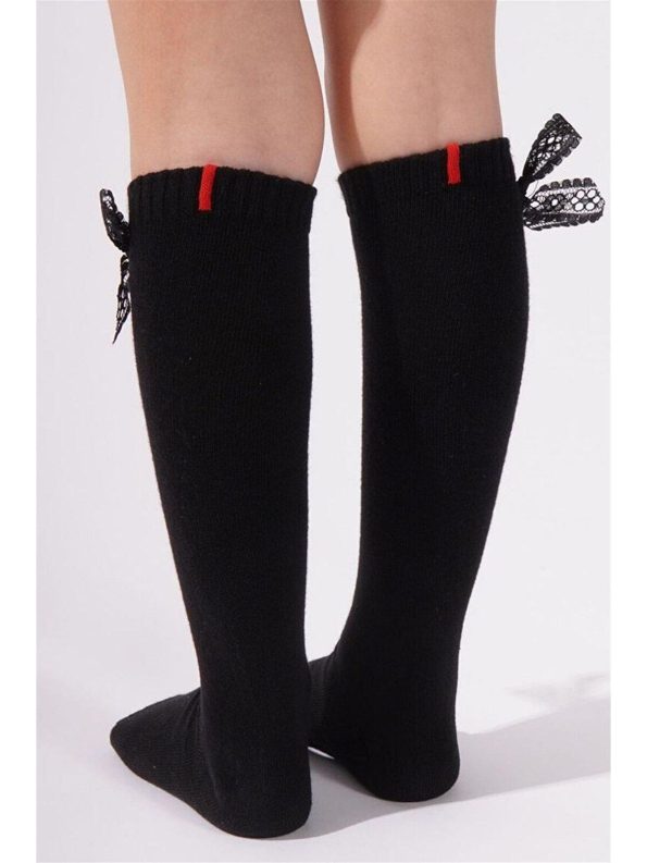 Katia And Bony Family Knee-High Ribbon Children's Basic Socks Black