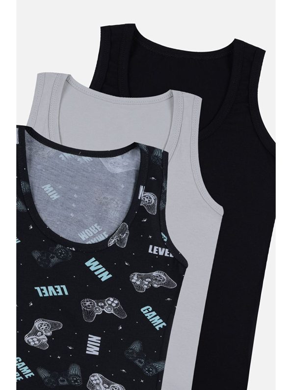 Koza Boys' Black 3-Pack Joystick Patterned Tanks