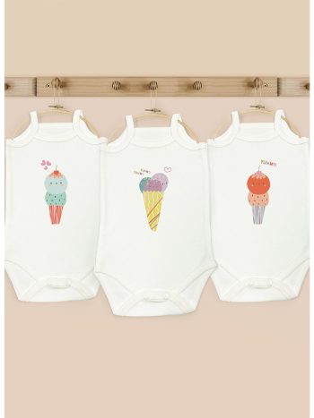 Luggi Baby Ivory Square Neck Cotton Strap Bodysuit Set for Girls