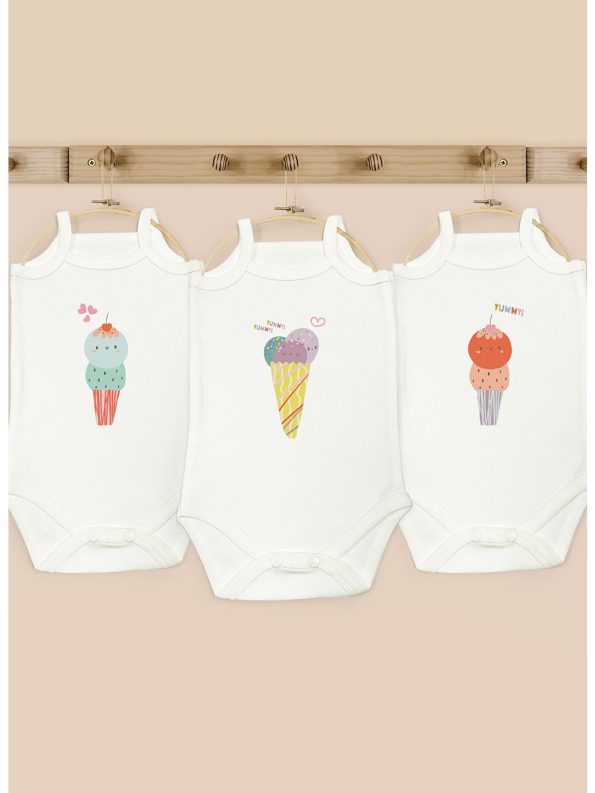 Luggi Baby Ivory Square Neck Cotton Strap Bodysuit Set for Girls