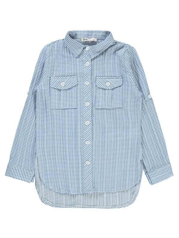 Civil Girls Long Sleeve Striped Shirt for Ages 6-9 in Blue