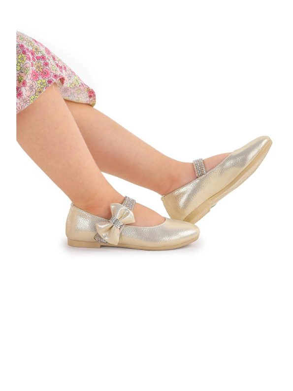 KIKO Yellow Cerry Velcro Girls' Rhinestone Flat Shoes