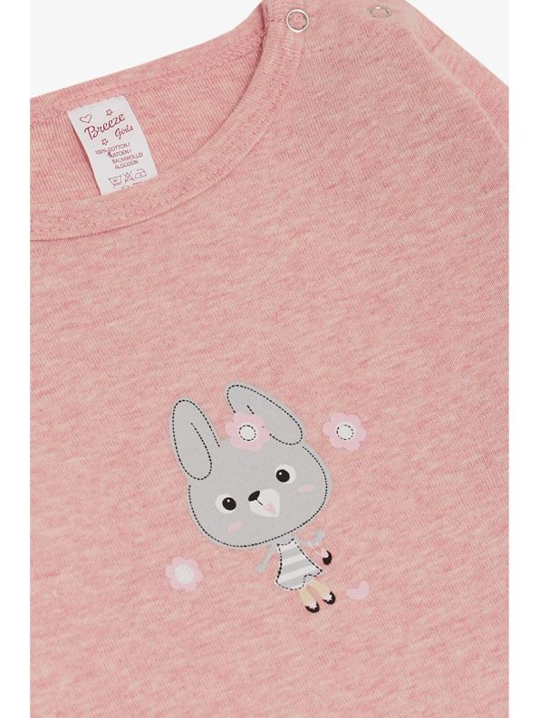 Breeze Girl's Baby Snapsuit with Stylish Bunny Print in Pink Melange (9 Months - 3 Years)