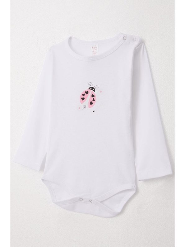 Breeze Girl Baby Snapsuit with Heart Ladybug Print White (9 Months - 3 Years)