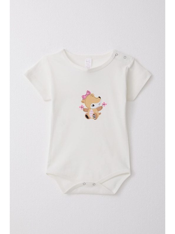 Breeze Baby Girl Snap Bodysuit with Cute Fawn Print and Floral Design (9 Months - 3 Years)