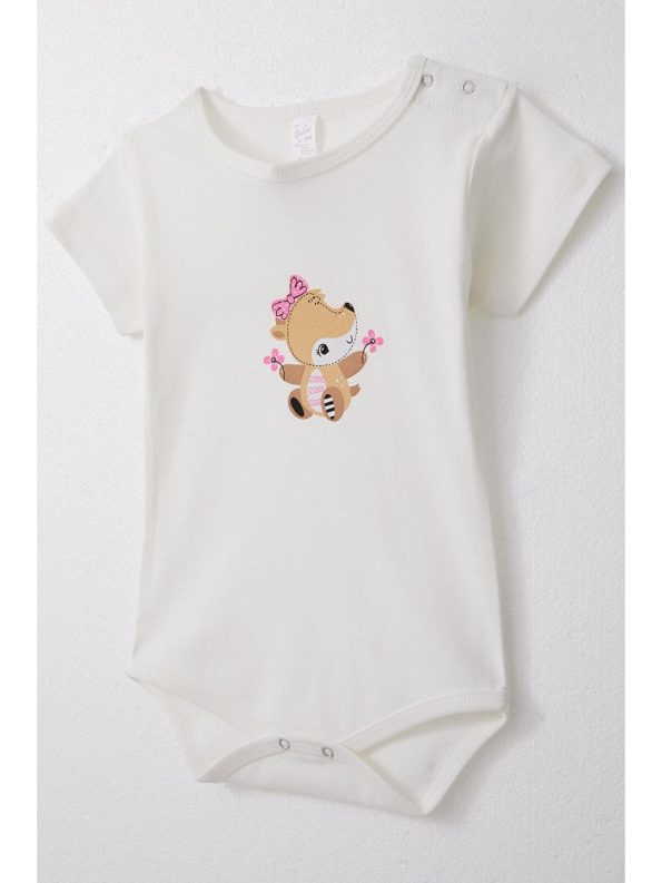 Breeze Baby Girl Snap Bodysuit with Cute Fawn Print and Floral Design (9 Months - 3 Years)
