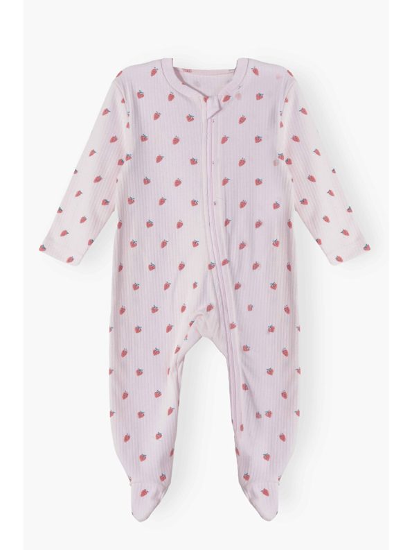 Luess Pink Baby Girl Seasonal Strawberry Print Cotton Jumpsuit