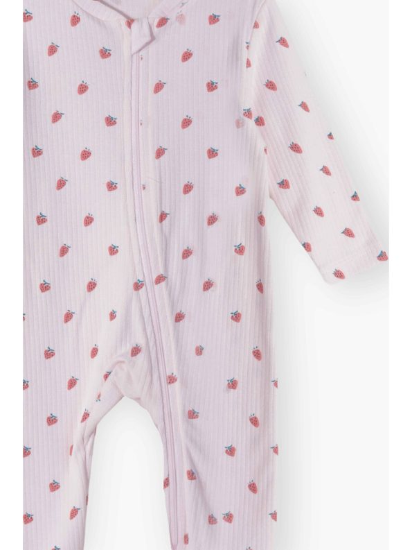 Luess Pink Baby Girl Seasonal Strawberry Print Cotton Jumpsuit