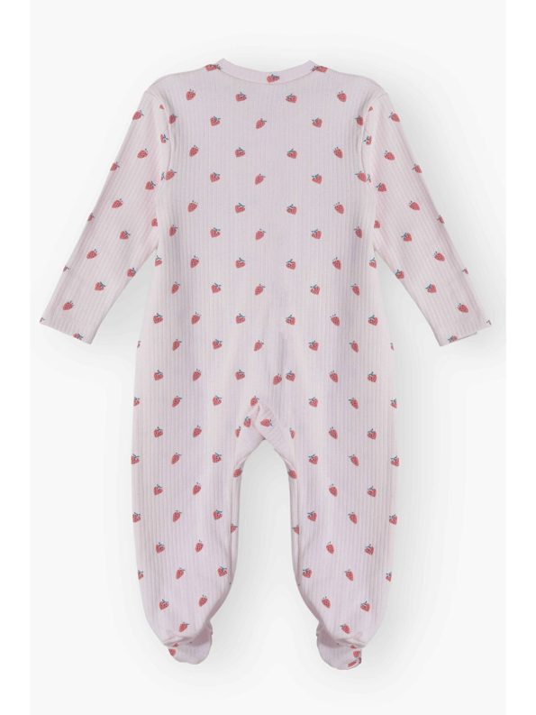 Luess Pink Baby Girl Seasonal Strawberry Print Cotton Jumpsuit