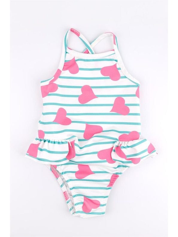 Le Mabelle Cream Heart Pattern Girl's Swimsuit