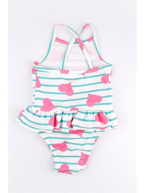 Le Mabelle Cream Heart Pattern Girl's Swimsuit