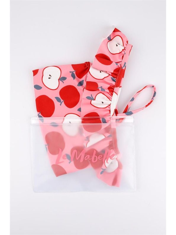 Le Mabelle Pink Apple Print Girls' Swimsuit