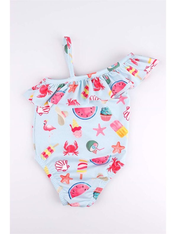 Le Mabelle Blue Ice Cream Pattern Girls' Swimsuit