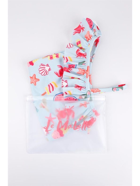 Le Mabelle Blue Ice Cream Pattern Girls' Swimsuit