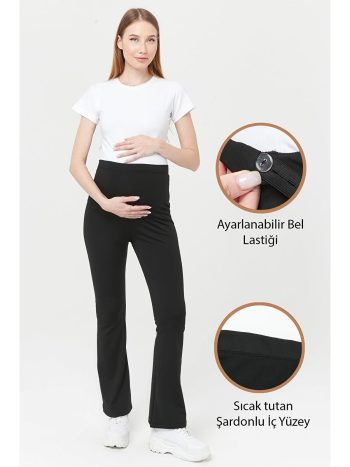 Luvmabelly Black Adjustable Waist Maternity Thermal Leggings
