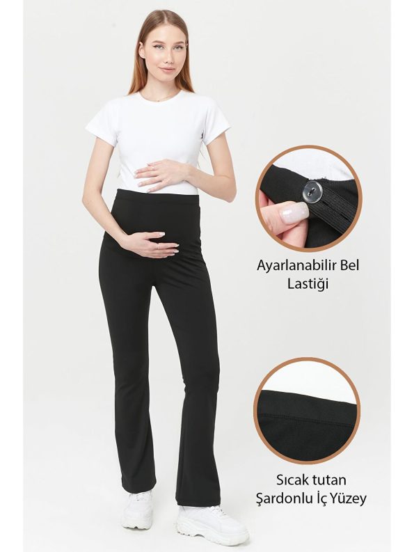 Luvmabelly Black Adjustable Waist Maternity Thermal Leggings