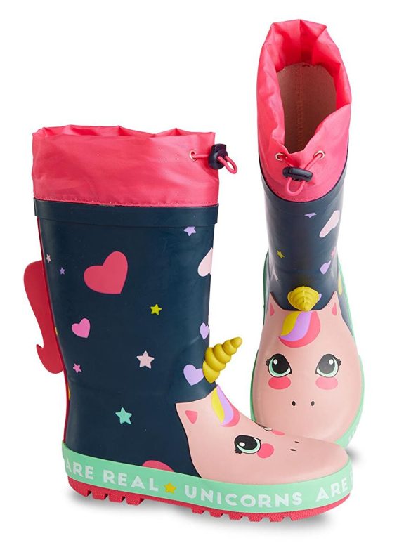 Denokids Mixed Heart Girls' Navy Rain Boots