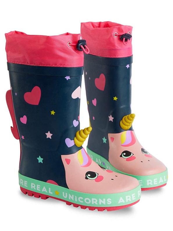 Denokids Mixed Heart Girls' Navy Rain Boots