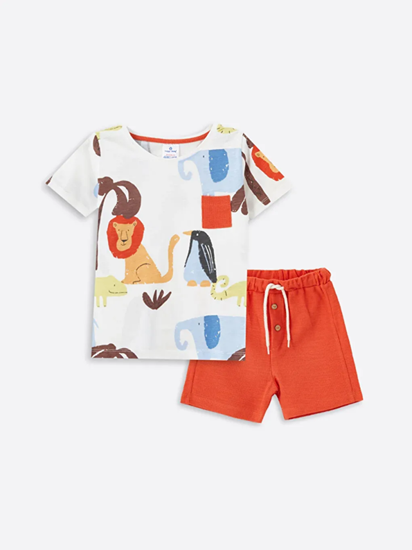 Luggi Baby Orange Printed Boys T-Shirt and Shorts Set