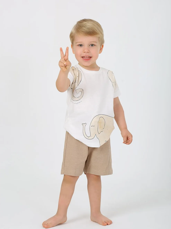 Luggi Baby Brown Printed Crew Neck T-Shirt and Shorts Set