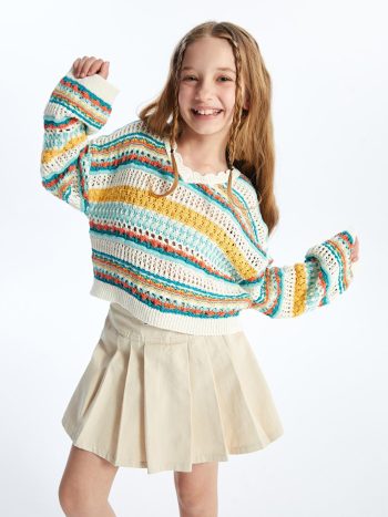 Dexia Purple Cali - Knit Detail Openwork Pattern Sweater - Multicolor