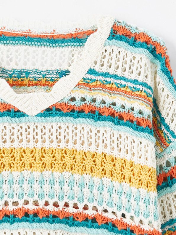 Dexia Purple Cali - Knit Detail Openwork Pattern Sweater - Multicolor