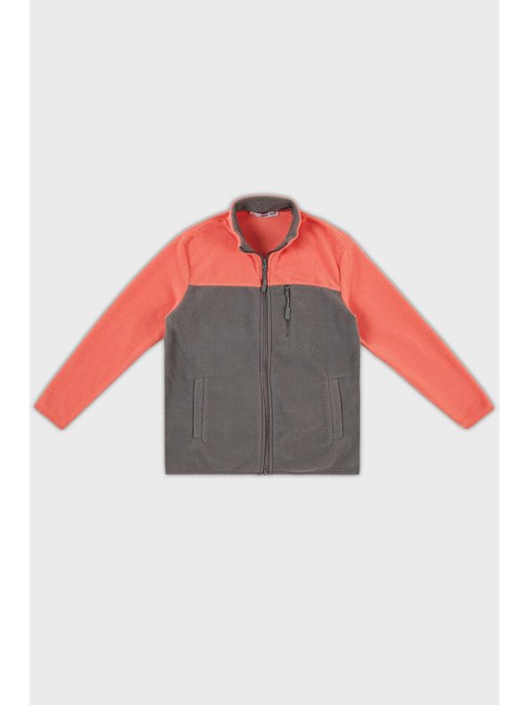 Lela Pink Soft Textured Zip-Up Color Blocked Polar Jacket