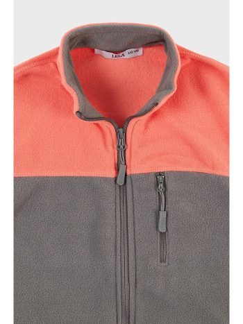 Lela Pink Soft Textured Zip-Up Color Blocked Polar Jacket