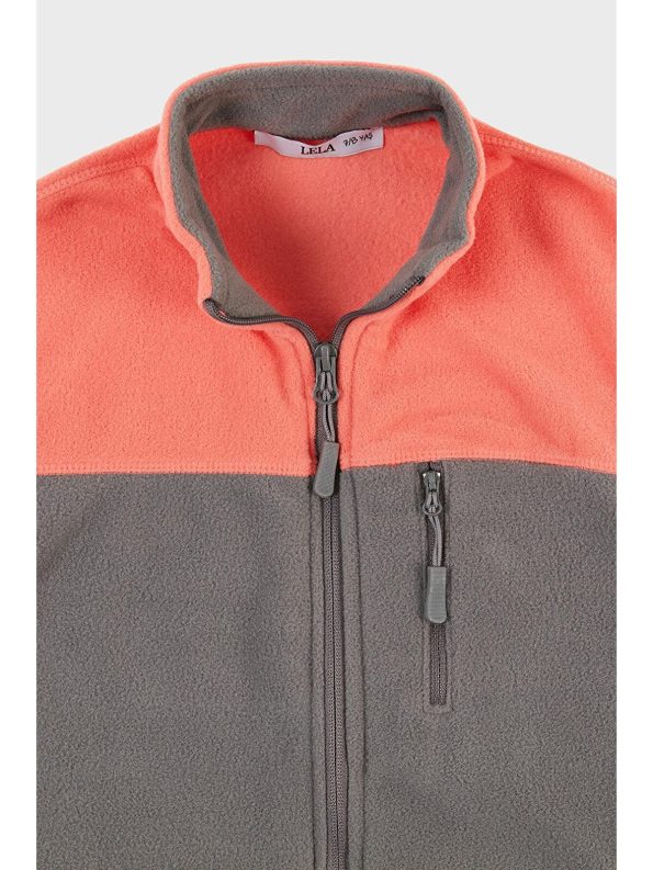 Lela Pink Soft Textured Zip-Up Color Blocked Polar Jacket