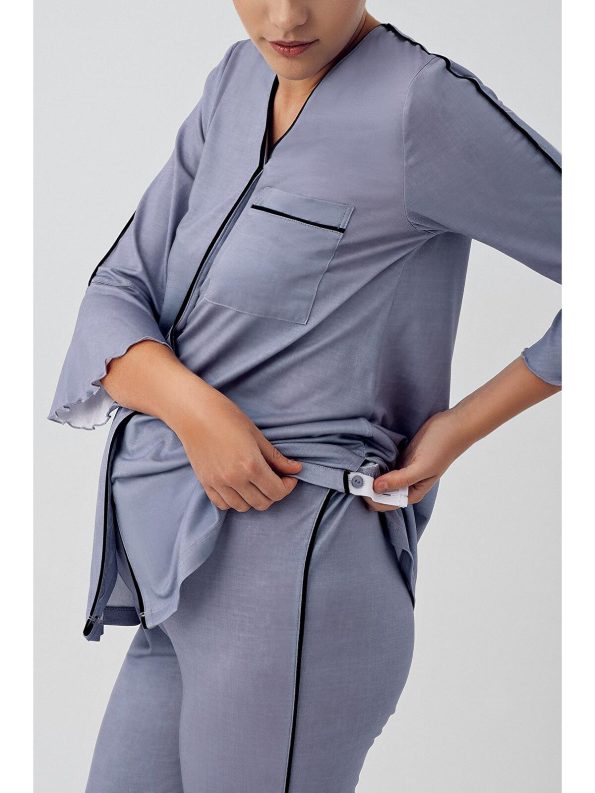 Artış Indigo Buttoned Long Sleeve Short Stretch Viscose Maternity Pajama Set