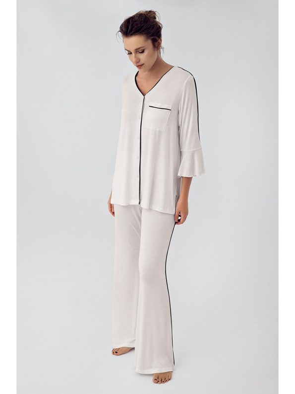 Artış Cream Buttoned Long Sleeve Short Stretch Viscose Maternity Pajama Set