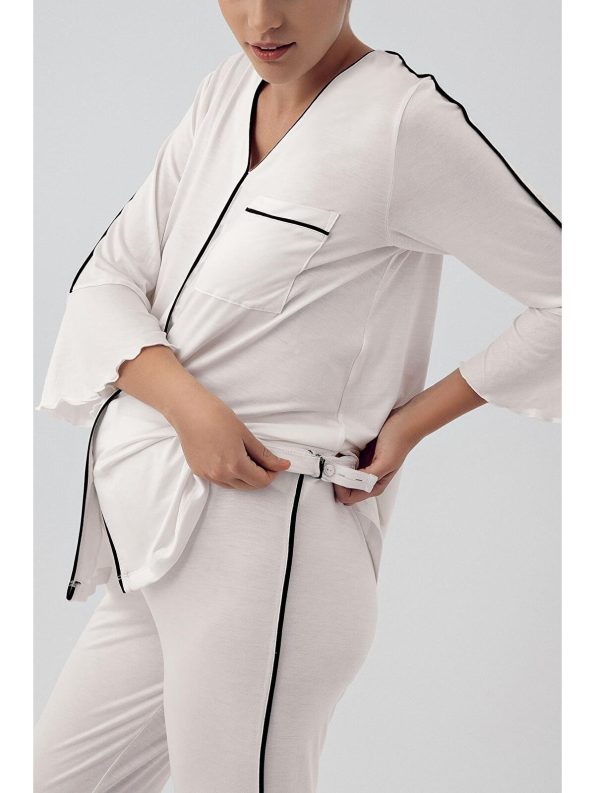 Artış Cream Buttoned Long Sleeve Short Stretch Viscose Maternity Pajama Set