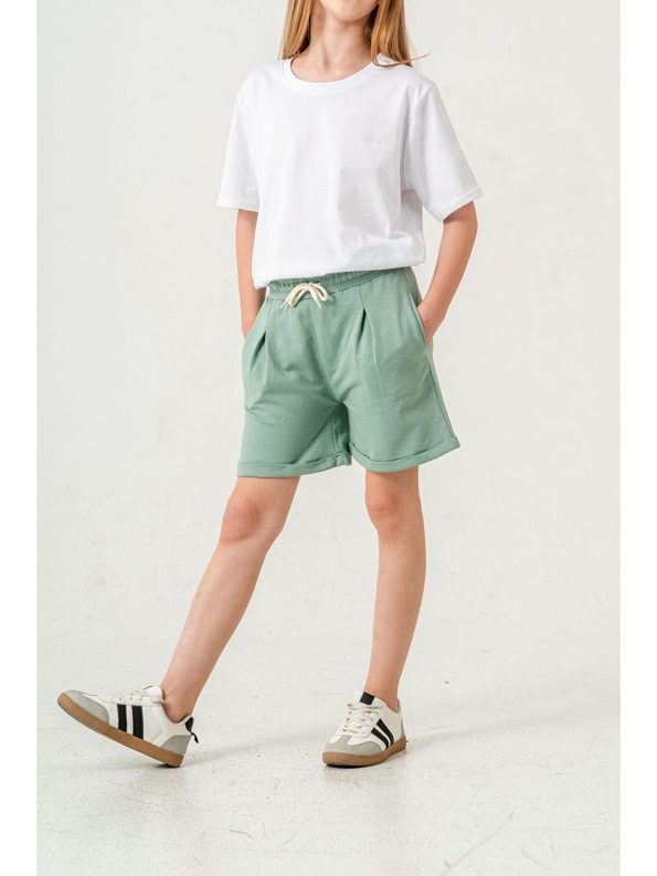 Mışıl Kids Green Double-Leg Belted Girls' Shorts