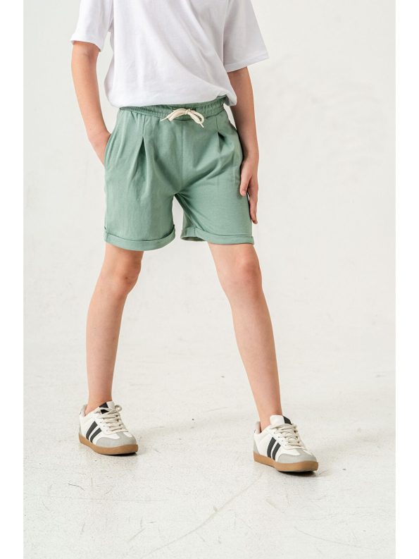 Mışıl Kids Green Double-Leg Belted Girls' Shorts
