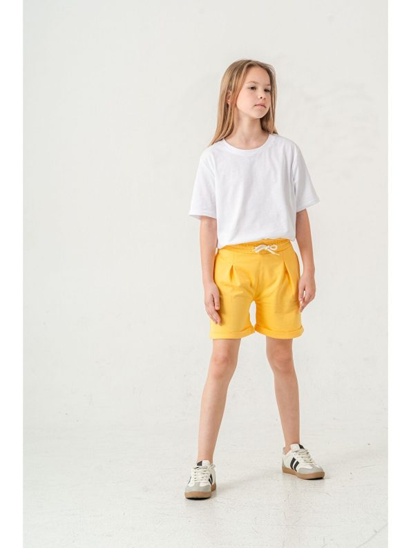 Mışıl Kids Yellow Double-Layer Belted Girls' Shorts