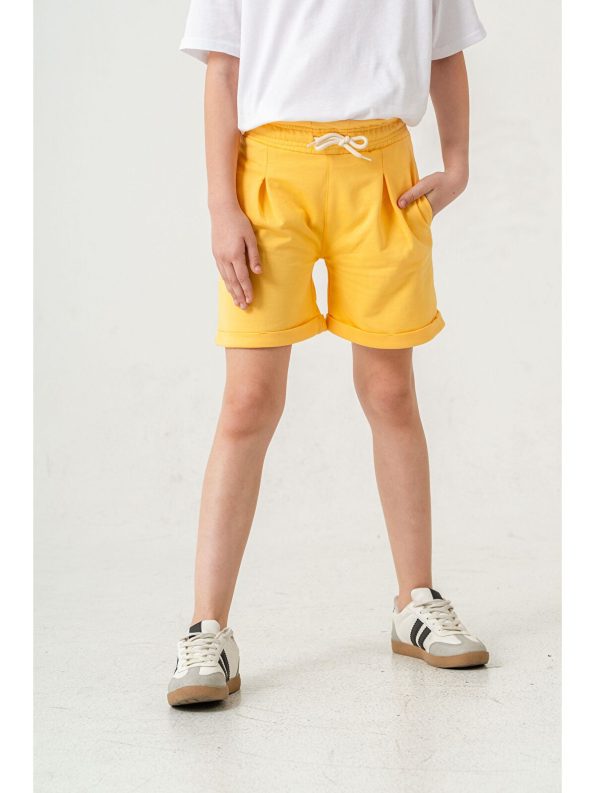 Mışıl Kids Yellow Double-Layer Belted Girls' Shorts