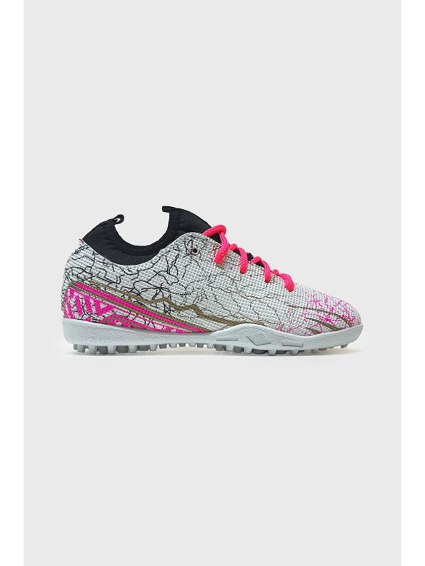 Letoon White Round-Toe Laced Printed Boys' Soccer Shoes