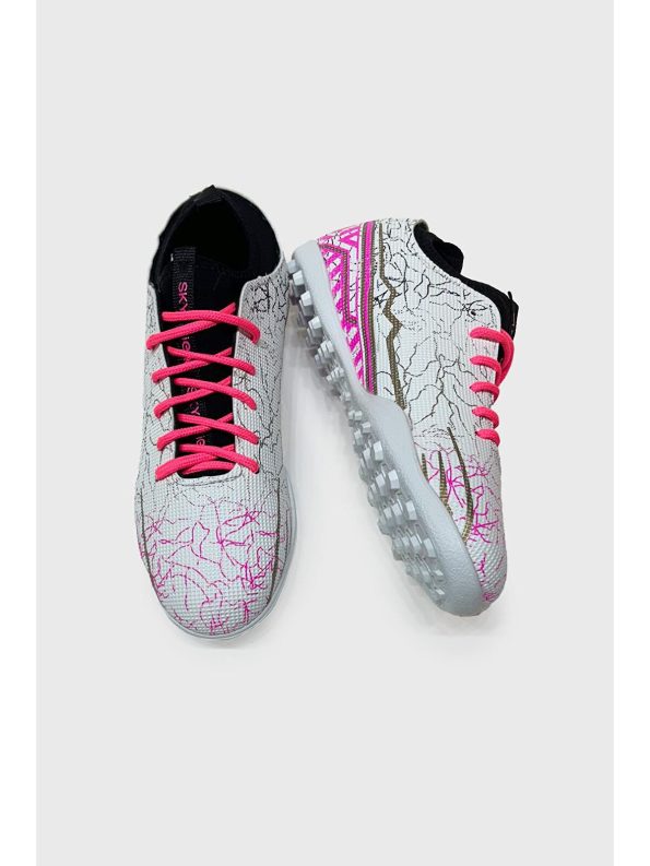 Letoon White Round-Toe Laced Printed Boys' Soccer Shoes