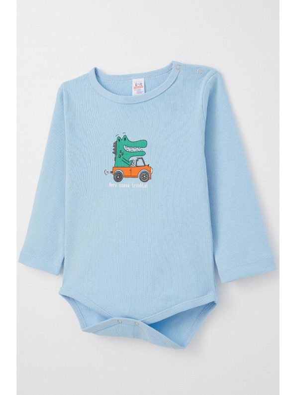 Breeze Boys' Baby Bodysuit with Snap Closure, Blue Crocodile Print (9 Months - 3 Years)