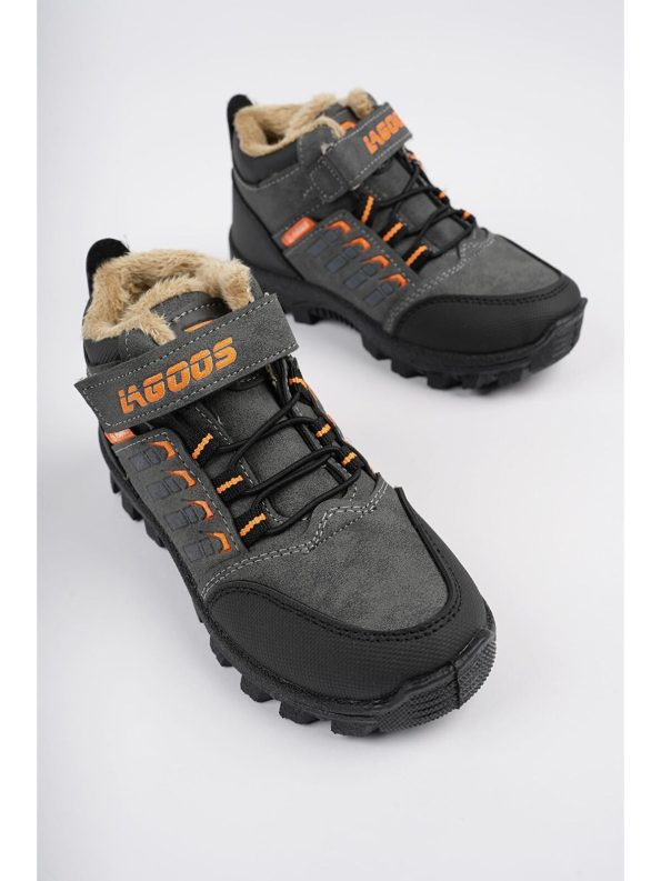 Muggo Grey BOB Lace-Up Velcro Fur-Lined Kids Outdoor Winter Boots