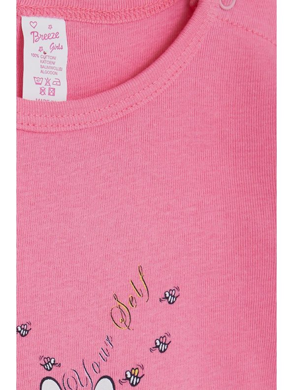 Breeze Baby Girl Snap Bodysuit with Sleeping Bunny Print in Pink (9 Months - 3 Years)