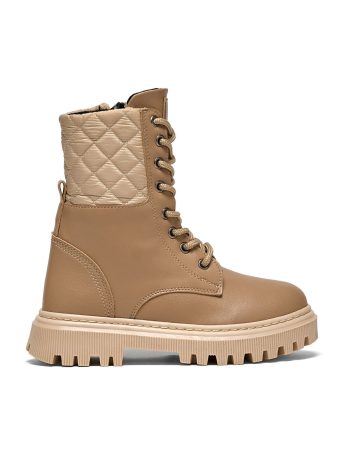 TONNY BLACK Beige Girls' Knee-High Boots with Quilted Details and Laces